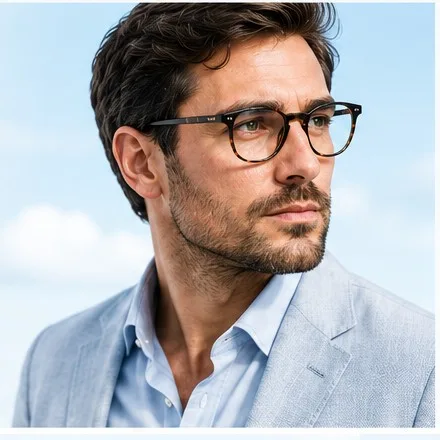 A man wearing premium designer glasses at MaiaOptics